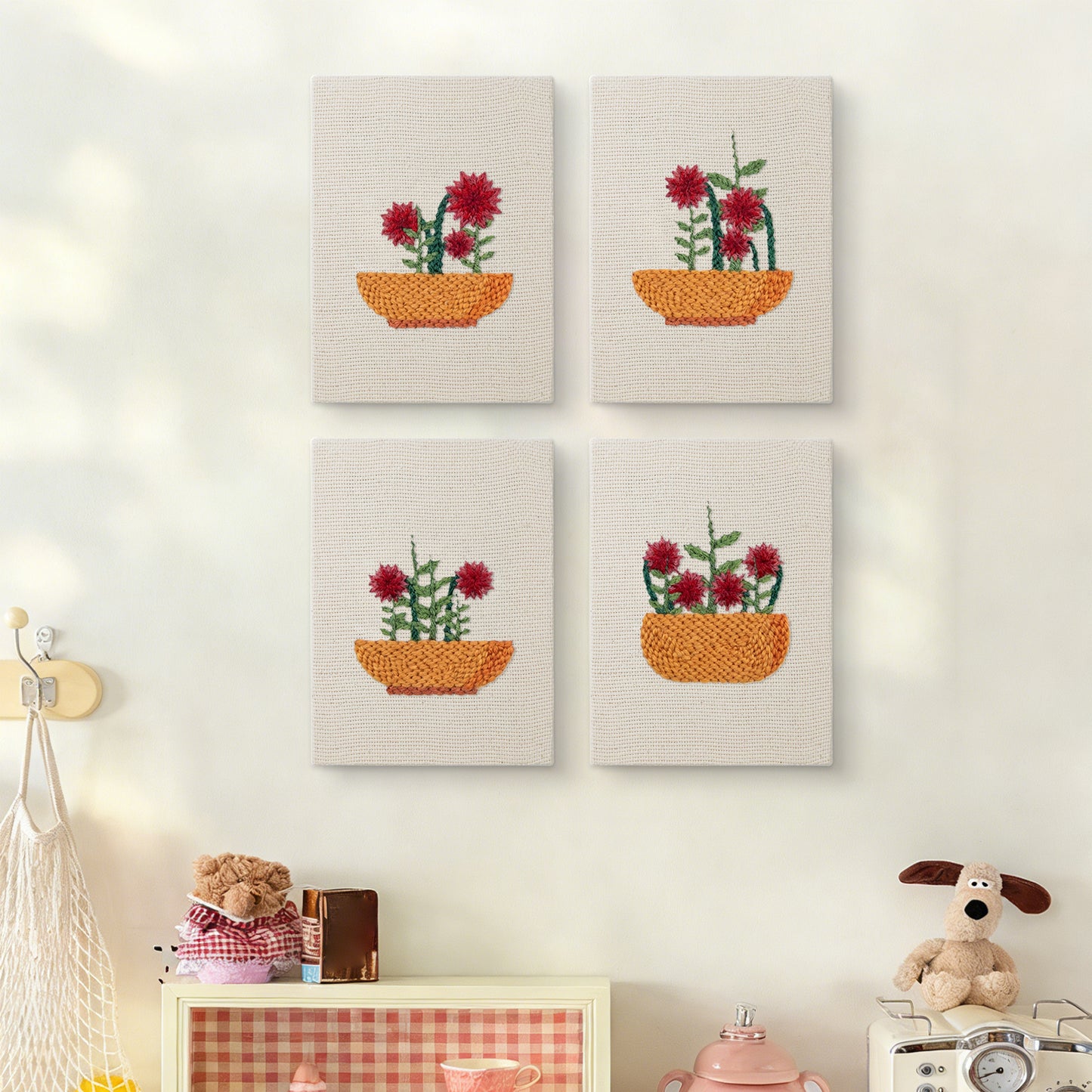 Set van 4 Mini's - Rode Bloemen