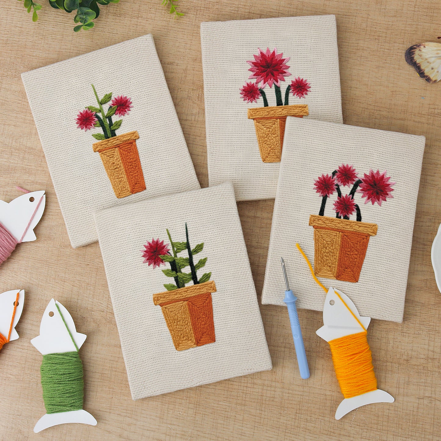 Set van 4 Mini's - Bloemen in Pot