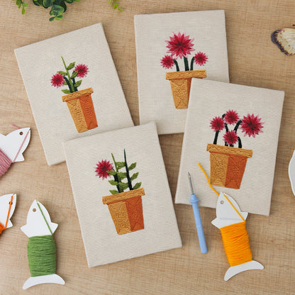 Set van 4 Mini's - Bloemen in Pot