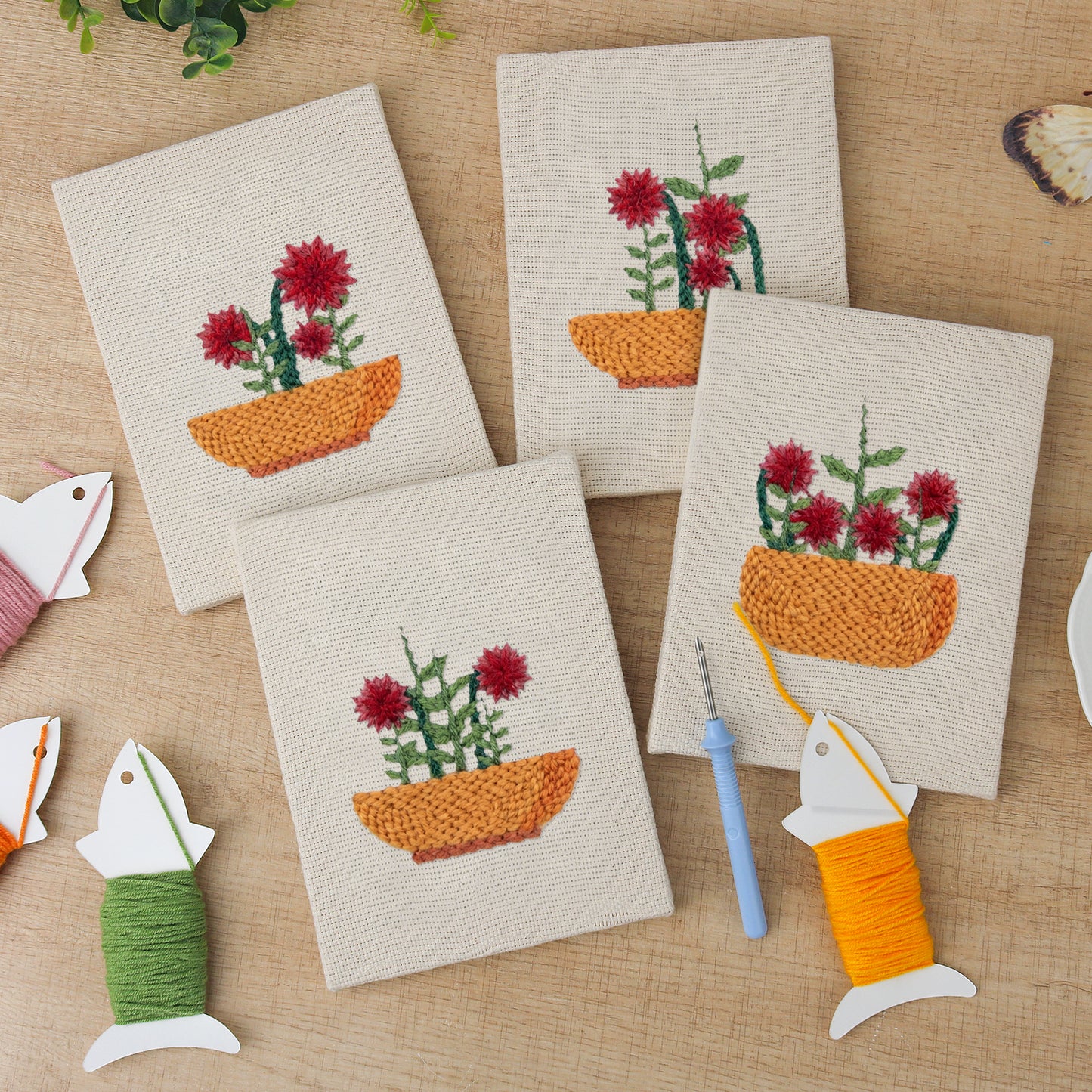 Set van 4 Mini's - Rode Bloemen