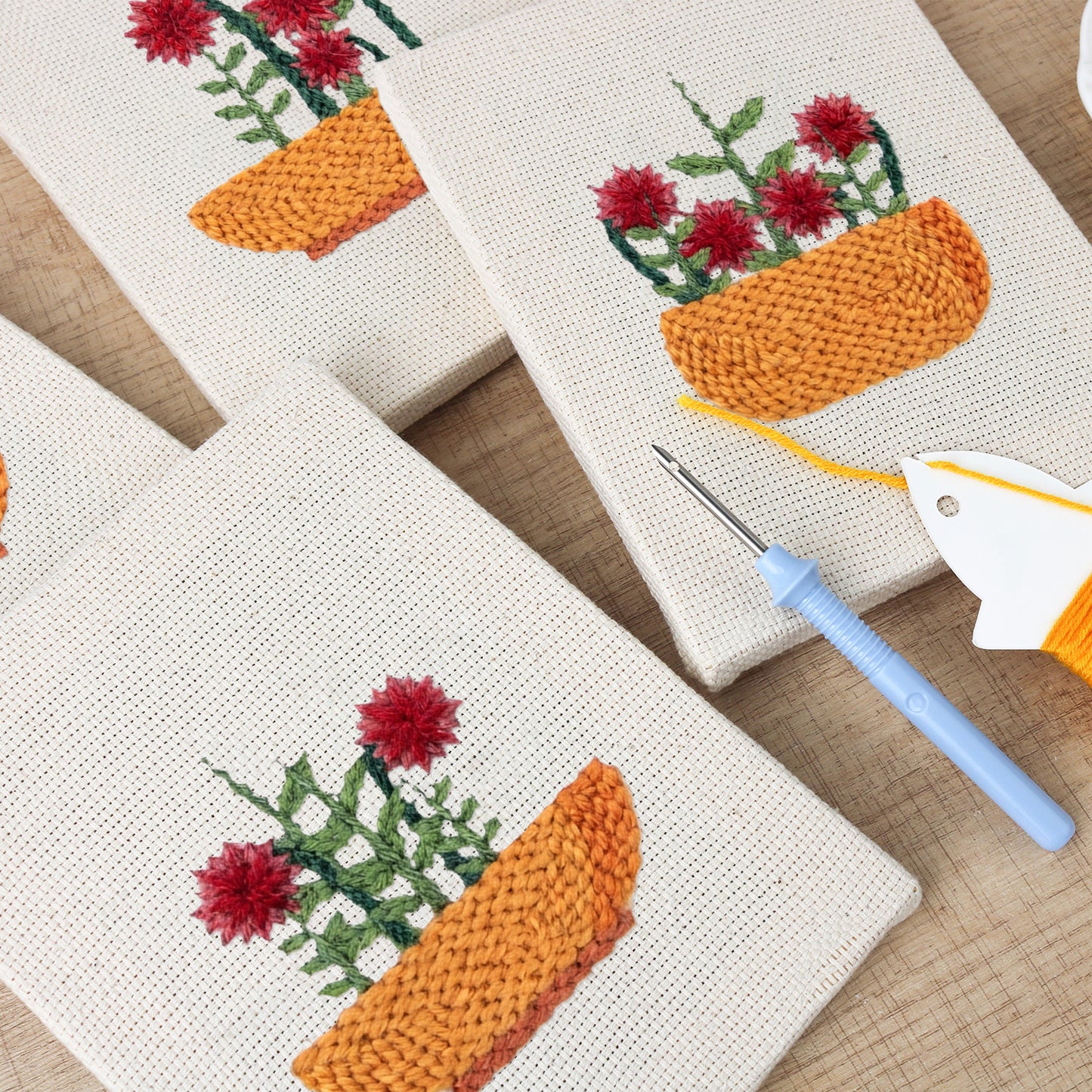 Set van 4 Mini's - Rode Bloemen
