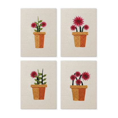 Set van 4 Mini's - Bloemen in Pot