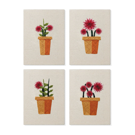 Set van 4 Mini's - Bloemen in Pot
